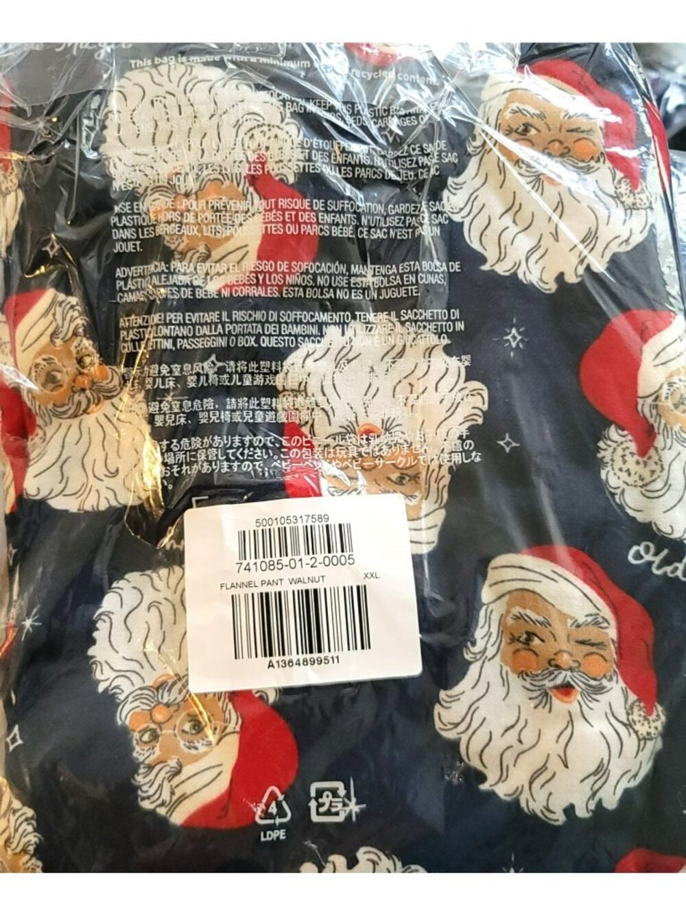 Old Navy Flannel Pants Pajamas Blue Walnut Santa Womans XXL JJ3422